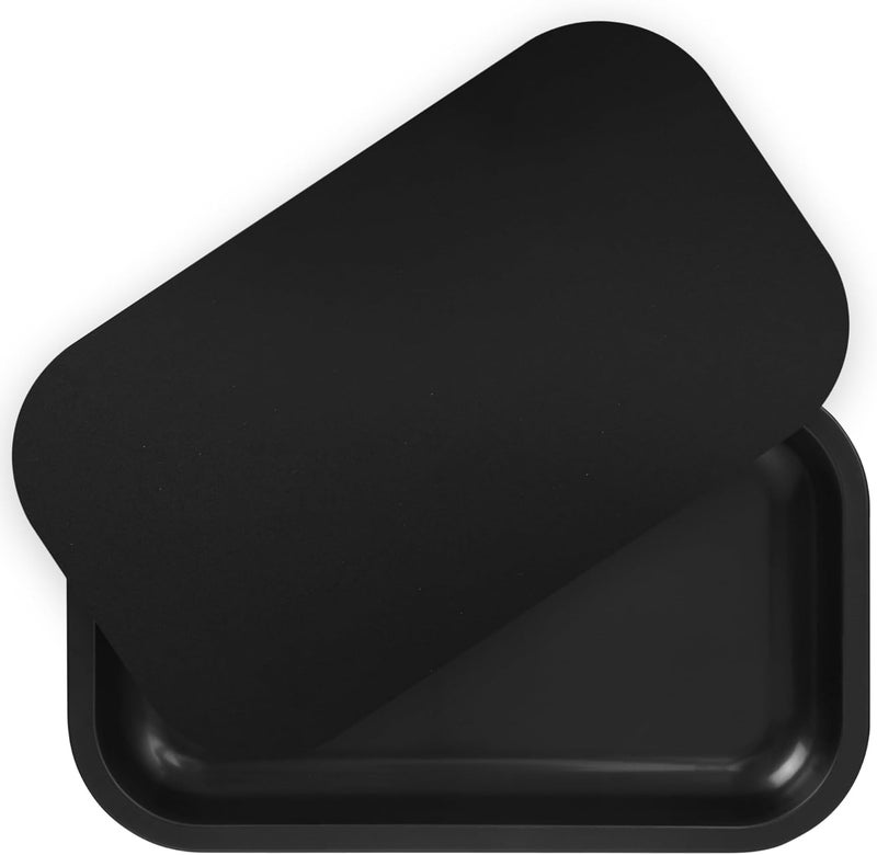 PYSEA Large Metal Tray with Magnetic Lid, Decorative Tray, Ideal Storage for Home or Travel, 10.6 x 6.3 Inches (Black) - Image 1